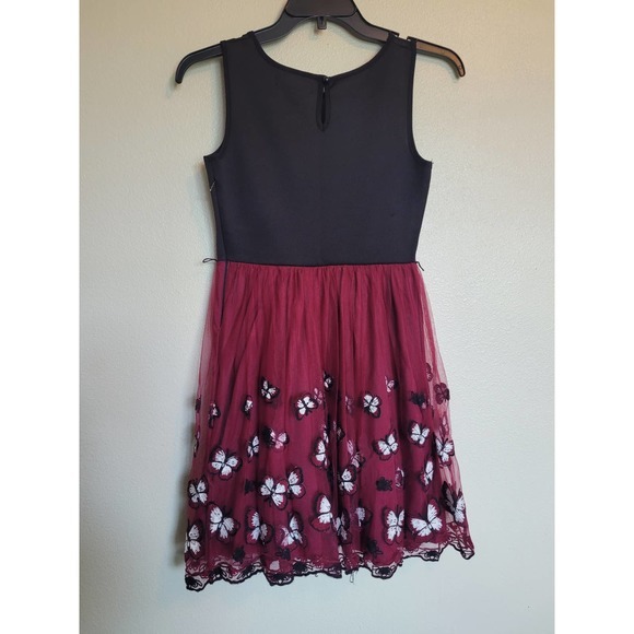 Girls Dress Burgundy & Black‎ with Butterflies Size 10 - Picture 4 of 7